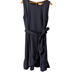 Calvin Klein Sleeveless Dress with Wrapping Flounce Hem Navy Blue Size 12